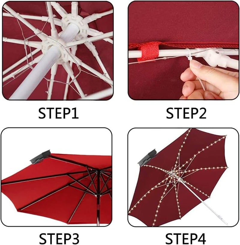 PULIVIA Solar Umbrella Lights Outdoor, Waterproof Solar Powered Patio Umbrella Lights Strings with 104 LEDs 8 Lighting Modes Remote Control, Warm White - Image 4